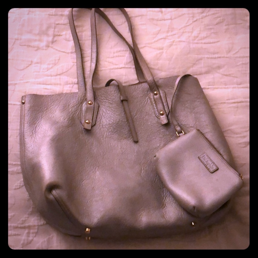 Silver leather tote